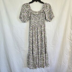 Jessica Simpson Girl White Purple Floral Puff Sleeve Smocked Maxi Dress Large 12